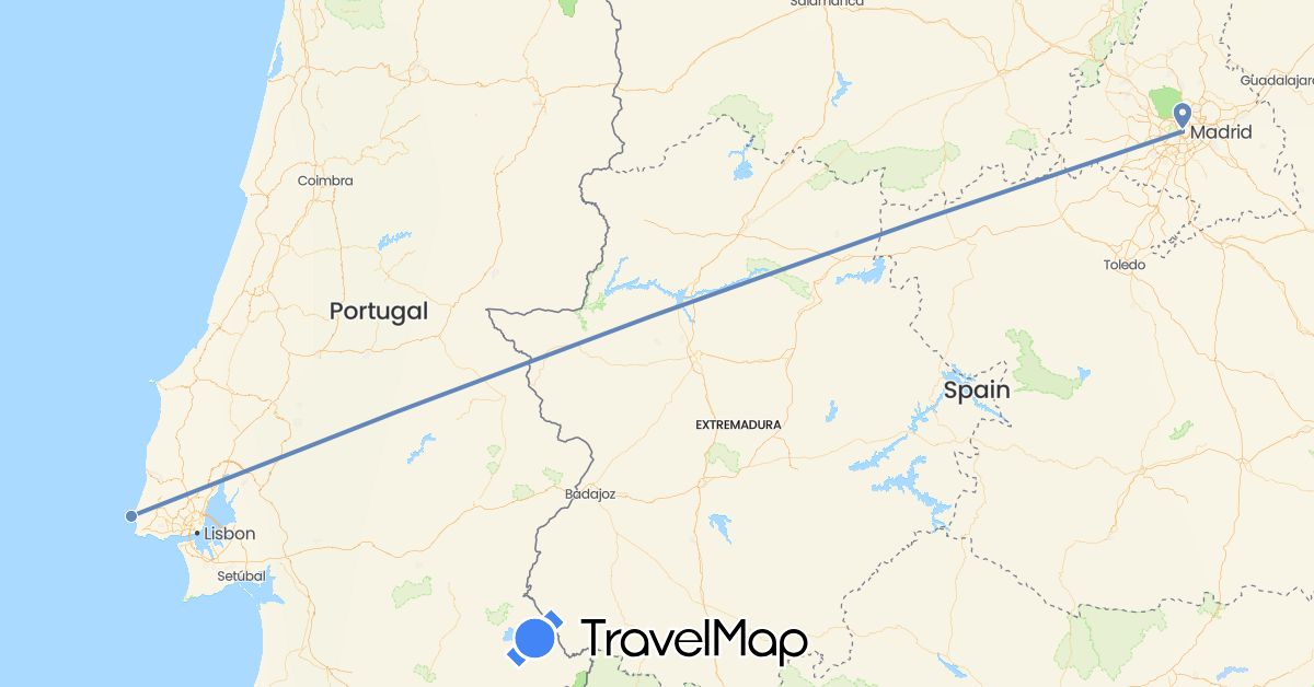 TravelMap itinerary: driving, cycling in Spain, Portugal (Europe)